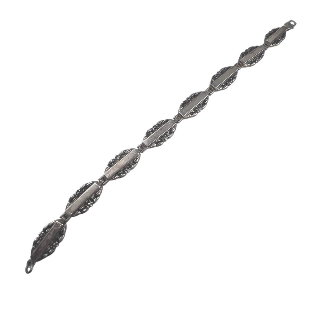 Vintage JCF WWII Forgot Me Not Sterling Silver Bracelet 7-7/16" 27g NO ENGRAVING
